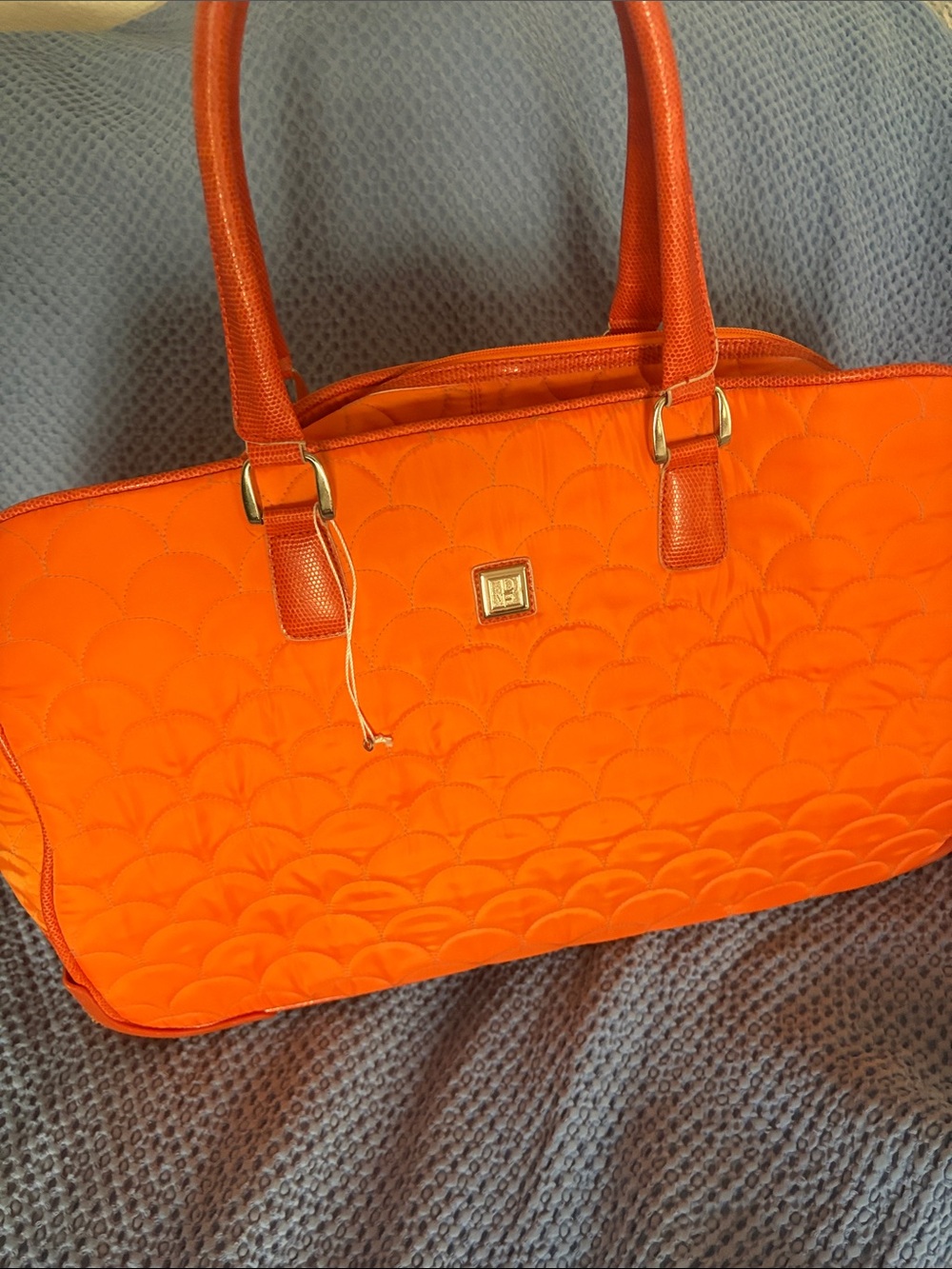 Diane Von Furstenberg Bright Orange Quilted Tote / rolling with Gold Accent
